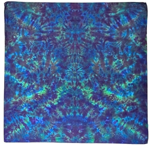 Tie Dye Bandana | Blue Green Purple Blotter | Tye Dye Scarf | Handmade Bandanna | Head Wrap | Hand Dyed Handkerchief | Psychedelic Circus