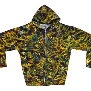 Tie Dye Zip Hoodie Sweatshirt | XL | Autumn Blotter Scrunch | Zipper hooded fleece | Handmade | Ready to Ship