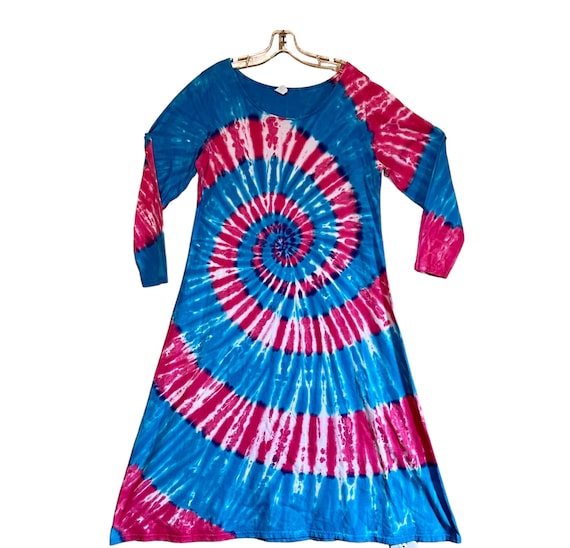 TIE DYE Dress XL Long Sleeve Women's Psychedelic Hot Pink Turquoise Blue  Spiral Swirl Tye Dye Maxi Dress Hippie Boho - Etsy