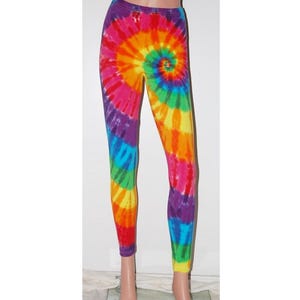 Tie-Dye Cotton Leggings | Psychedelic Rainbow Pinwheel Spiral | Handmade | Colorful | Super Soft & Stretchy | Dancer Tights | Plus Sizes