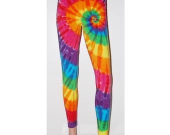 Rainbow Tie-Dye Cotton Leggings: Handmade Spiral Dancer Tights