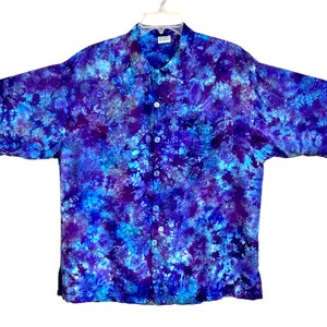 タイダイ ボタンダウン ドレスシャツ パープル ブルー ジェミー ブロッター スクランチアート S M L XL 2X アイランドビーチ ハンドメイド 手染め