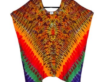 Tie Dye Poncho | Fall Vibes Blotter V | Handmade Unisex Tunic | Hand Dyed Mini Caftan | Regular & Plus Sizing | Lightweight Rayon