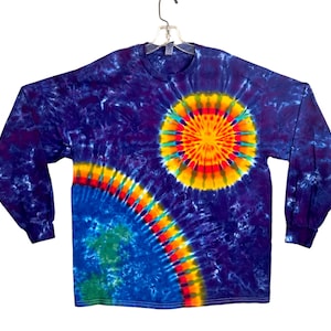 Tie Dye Shirt | Rainbow Earth Sun Space | Long Sleeve Handmade T-shirt | small medium large XL 2X 3X 4X 5X 6X | Psychedelic Circus