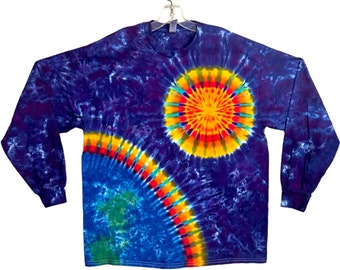 Tie Dye Shirt Rainbow Earth Sun Space Psychedelic Long Sleeve handmade Adult T-shirt small medium large XL 2X 3X 4X 5X handmade hippie art