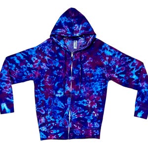 Tie Dye Zip Hoodie Sweatshirt | Small | Purple Haze Blotter Scrunch | Zipper hooded fleece | Handmade | Ready to Ship