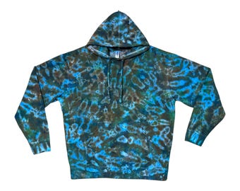 Tie Dye Hoodie | Blue Green Mossy Blotter | Hand Dyed | Hooded Pullover Sweatshirt | Small Medium Large XL 2X 3X 4X 5X