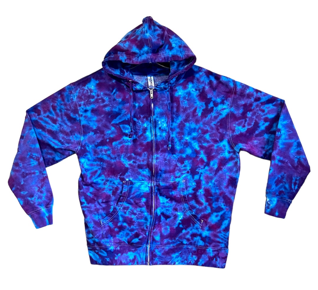 Tie Dye Zip Hoodie Lila Blau Lapis Blotter Scrunch art Psychedelic