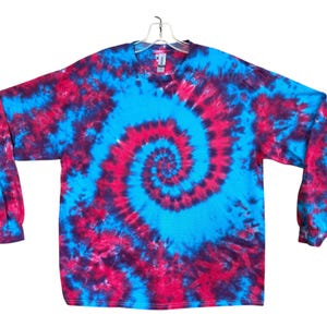 Tie Dye Shirt | Hot Pink Turquoise Blue Spiral Blotter | Long Sleeve Handmade T-Shirt | small medium large XL 2X 3X 4X 5X 6X | Psychedelic