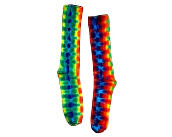 Tie Dye Socks Rainbow Bright DNA Honeycomb Bamboo Socks Men's Women's handmade Tye Dye hippie boho art socks Psychedelic Circus art ooak