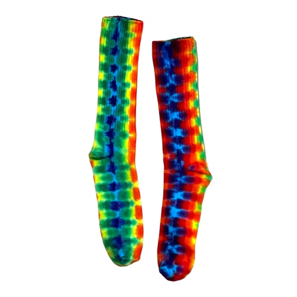 Tie Dye Socks Rainbow Bright DNA Honeycomb Bamboo Socks Men's Women's handmade Tye Dye hippie boho art socks Psychedelic Circus art ooak