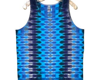 TIE DYE Tank Top Blue DNA Honeycomb Adult shirt men’s handmade Tank sm med lg xl 2X 3X hippie art boho Psychedelic Circus art