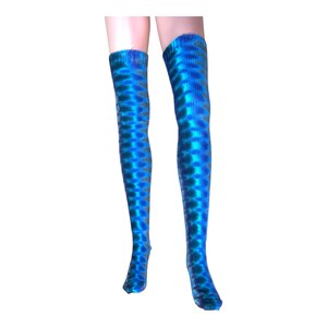 Tie Dye Thigh High Socks | Psychedelic Blue Moon DNA Honeycomb | Handmade | Cozy Leg Warmers | Sexy Dancer | Colorful Festival Costume