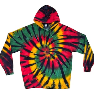 Tie Dye Hoodie | Rasta Spiral w/ Black | Hand Dyed Hooded Pullover Sweatshirt | Small Medium Large XL 2X 3X 4X 5X | Psychedelic Circus