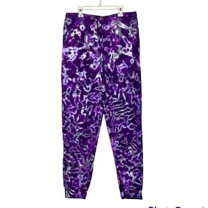 Tie Dye Sweatpants Psychedelic Purple Moon Blotter Scrunch art Fleece Joggers Adult small medium large XL 2X hippie deadhead handmade