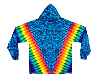Sweat à capuche tie-dye | à capuche légère à manches longues | Buvard psychédélique Rainbow V Blue Moon | Fait main | petite moyenne grande XL 2X 3X