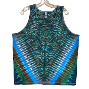Tie Dye Tank Top Blau Grün Mossy V Blotter Scrunch Herren Tye Dye Tank sm med lg xl 2X 3X handgemachte Hippie Art Boho Psychedelic Circus Art