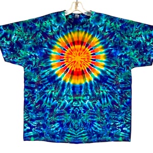 Tie Dye Shirt Sun Rainbow Blotter Adult T-Shirt sm med lg XL 2X 3X 4X 5X 6X handmade tye dyed short sleeve tall sizes Psychedelic Circus art