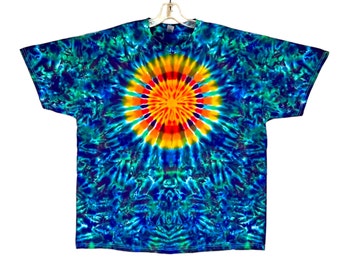 Tie Dye Shirt Sun Rainbow Blotter Adult T-Shirt sm med lg XL 2X 3X 4X 5X 6X handgemaakte tye geverfde korte mouw grote maten Psychedelische Circuskunst