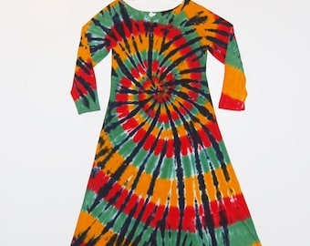 Tie Dye Dress long sleeve Women's Psychedelic Rasta Spiral Swirl Tye Dye Midi Maxi Dress handmade hippie reggae art sm med lg xl 2X 3X