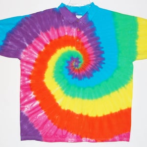 Tie Dye Golf Polo NEON Rainbow Spiral Swirl Psychedelic Adult Sport Shirt Adult small medium large XL 2X 3X 4X 5X hippie hand dyed art