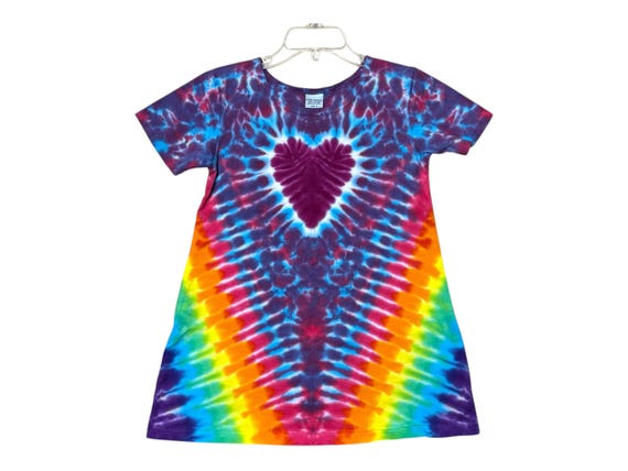 neon tie dye dress TIE DYE Dress Neon Rainbow Heart Girl's Short Sleeve Dress Hippie Gypsy  Size 2T 4T 6 8 10 12 Handmade Psychedelic Circus Art