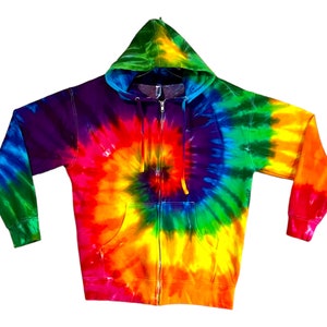 Tie Dye Zip Hoodie Psychedelic Rainbow Pinwheel Spiral Swirl handmade Zipper hooded Sweatshirt small medium large XL 2X 3X hand dyed