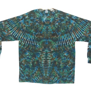 Koszula tie-dye | Niebiesko-zielony, mchowy Phoenix Blotter Scrunch | Koszulka z długim rękawem, ręcznie robiona | S, M, L, XL, 2X, 3X, 4X, 5X, 6X | Psychodeliczny