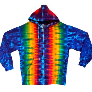 Tie Dye Zip Hoodie Psychedelic Double Rainbow DNA honeycomb blotter handmade Zipper hooded Sweatshirt small medium large XL 2X 3X hand dyed