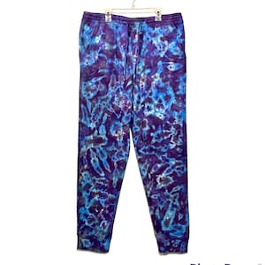 Tie Dye Sweatpants Psychedelic Purple Blue Gemmy Blotter Scrunch art Fleece Joggers Adult small medium large XL 2X hippie deadhead handmade