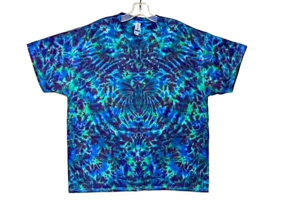 Tie Dye Shirt Blue Green Purple Blotter Handmade Short