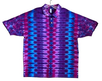 Tie Dye Golf Polo Psychedelic Lila Bienenwabe DNA Kunst Sport Shirt Erwachsene klein mittel groß XL 2X 3X 4X 5X Hippie handgefertigt handgefärbt