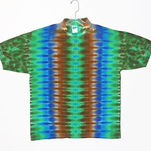 Tie Dye Golf Polo Green DNA Honeycomb Psychedelic art Adult Sport Shirt small medium large XL 2X 3X 4X 5X handmade hippie hand dyed