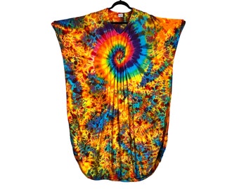 Tie Dye Caftan Maxi Dress Women's Rainbow Pinwheel Spiral Blotter Swirl Kaftan chic island beach cover up hand dyed Psychedelic Circus ooak