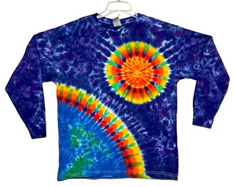 TIE DYE Kid's Long Sleeve Shirt Earth Sun Space Tye Dye T-Shirt Youth sizes 2-4 XS 6-8 Small  10-12 Medium  14-16 Large handmadePsychedelic