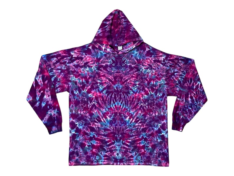 tie dye lightweight long sleeve hoodie shirt, small medium large XL 2X 3X, hooded t-shirt, pink purple blue blotter, Ruby Waves, hippie shirt, handmade gift, hand dyed gift, fathers day gift, birthday gift, psychedelic circus, trippy ice dye