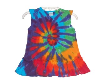 TIE DYE Baby Dress Rainbow Spiral Girl's Ruffle Dress Infant sizes 3 6 12 18 24 months handmade Love shower giftPsychedelic