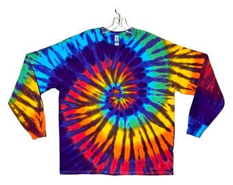 Tie Dye Shirt | Rainbow Spiral Swirl | Long Sleeve Handmade T-Shirt | small medium large XL 2X 3X 4X 5X 6X | Psychedelic Circus