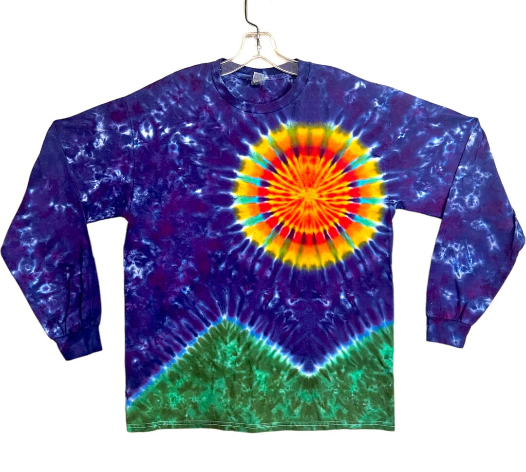 Tie Dye Shirt | Rainbow Sun Mountains | Long Sleeve Handmade T