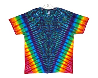 Tie-dye-shirt | Blauwgroen paarse regenboog V-vloeipapier | Handgemaakt | T-shirt met korte mouwen | Sm Med LG XL 2X 3X 4X 5X 6X | Plus | Hoog | Dames