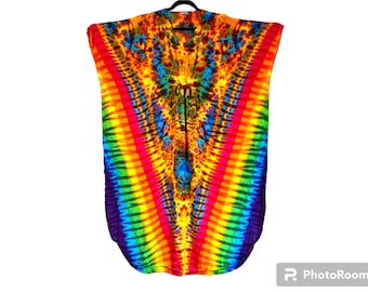 Tie Dye Caftan Maxi Dress Women's Rainbow Pinwheel V Kaftan psychedelic chic island beach hand dyed