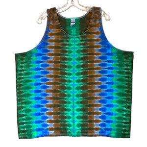 TIE DYE Tank Top Grün Blau Braun DNA Wabe Erwachsene klein mittel groß xl 2X 3X handgefärbt psychedelische Zirkusart