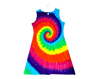 TIE DYE Dress | Neon Rainbow Spiral Swirl | Tank Top Midi or Maxi Dress | Women's Sm Med Lg XL 2X 3X | Handmade | Hand Dyed | Psychedelic