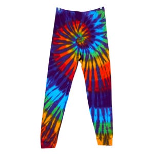 Rainbow Spiral Tie Dye Leggings: Cotton Knit Long Johns - Adult Sizes