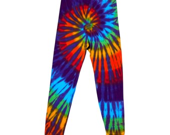 Rainbow Spiral Tie Dye Leggings: Cotton Knit Long Johns - Adult Sizes
