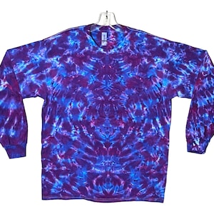 TIE DYE-shirt | Paarse vloeiblok scrunchen | Handgemaakt T-shirt met lange mouwen | klein middelgroot groot XL 2X 3X 4X 5X 6X | Psychedelisch circus