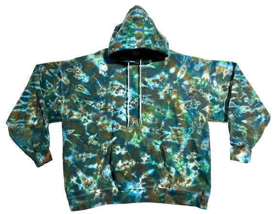 Tie Dye Hoodie Blue Green Mossy Blotter Hand Dyed Hooded Pullover  Sweatshirt Small Medium Large XL 2X 3X 4X 5X Psychedelic Circus