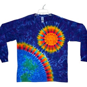 TIE DYE Kid&#39;s Long Sleeve Shirt Earth Sun Space Tye Dye T-Shirt Youth sizes 2-4 XS 6-8 Small  10-12 Medium  14-16 Large handmade Psychedelic