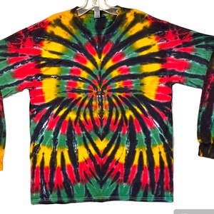 Tie Dye Shirt | Rasta Black Spider | Long Sleeve Handmade T-shirt | small medium large XL 2X 3X 4X 5X 6X | Psychedelic Circus
