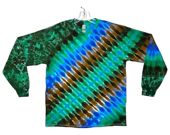 Camisa teñida / Panal de abeja de ADN verde / / Camiseta de manga larga hecha a mano / pequeña mediana grande XL 2X 3X 4X 5X 6X / Circo psicodélico